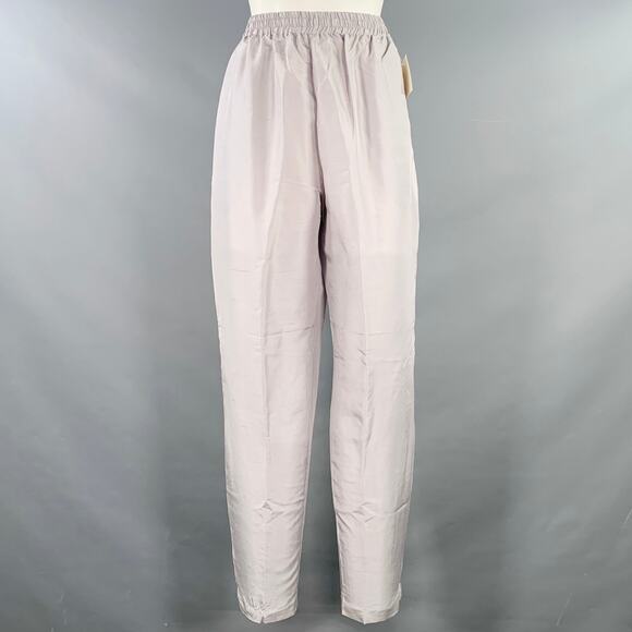 VINTAGE Size M Silver Grey Silk Elastic Waistband Casual Pants - Picture 1 of 4